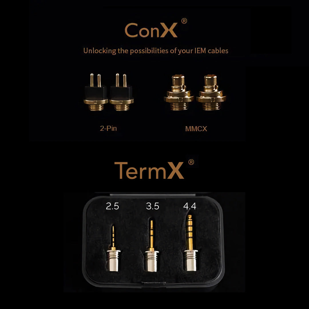 Effect Audio ConX and TermX connectors over black background