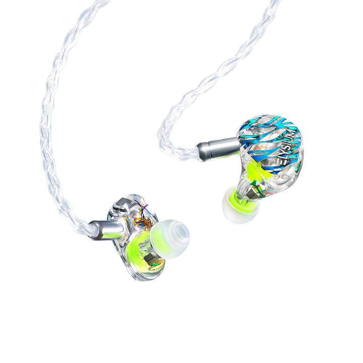 Vision Ears Elysium universal IEM with neon green silicone ear tips