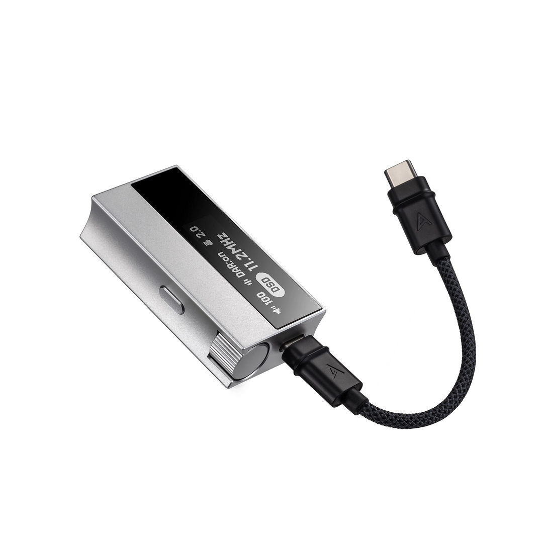 Astell&Kern HC5 portable DAC/amp diagonally floating with cable attached whitebox
