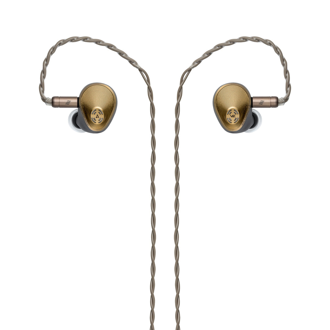 Astell&Kern Aura earphones front with attached cable over white background