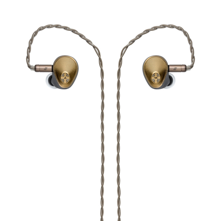 Astell&Kern Aura earphones front with attached cable over white background