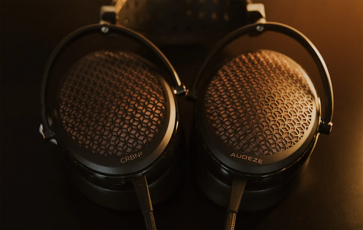 Audeze CRBN2 headphones both ear cups face up closeup top down angle