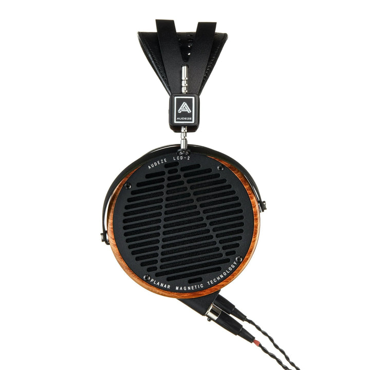 Audeze LCD-2 Rosewood open-back eye level profile with attached cable whitebox