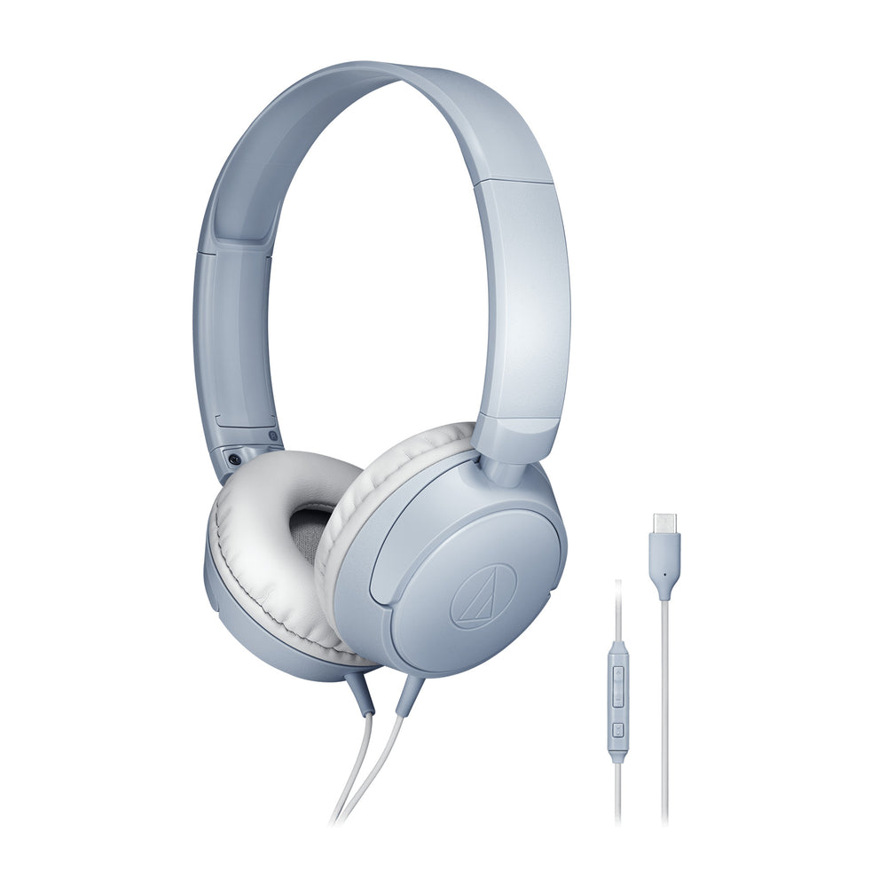 Audio-Technica ATH-S120C blue headphone front quarter whitebox