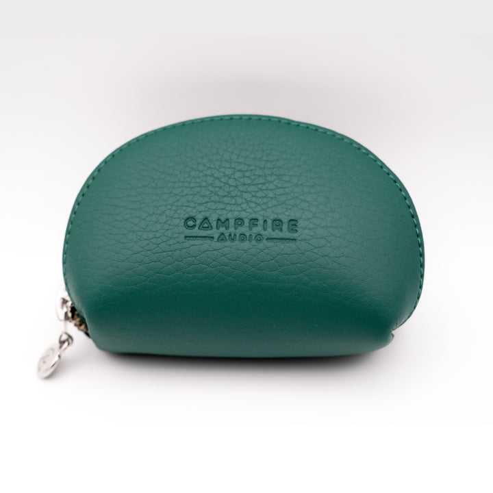 Campfire Audio Andromeda 2019 green leather case front over white background from Bloom Audio gallery