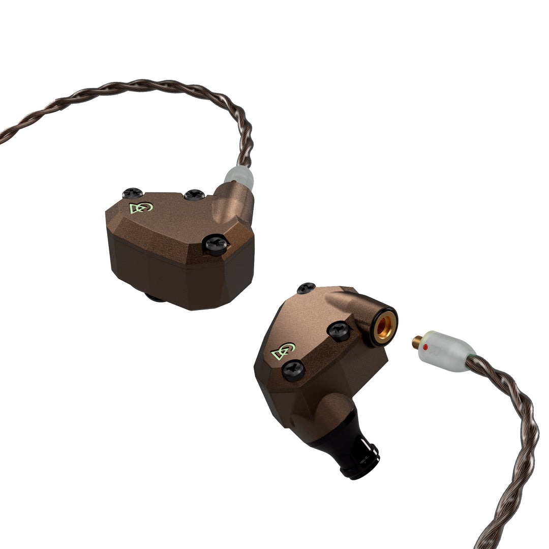 Campfire Audio Holocene with cable attached to one earphone over white background