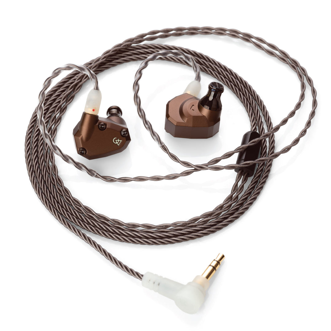 Campfire Audio Holocene with attached coiled cable over white background