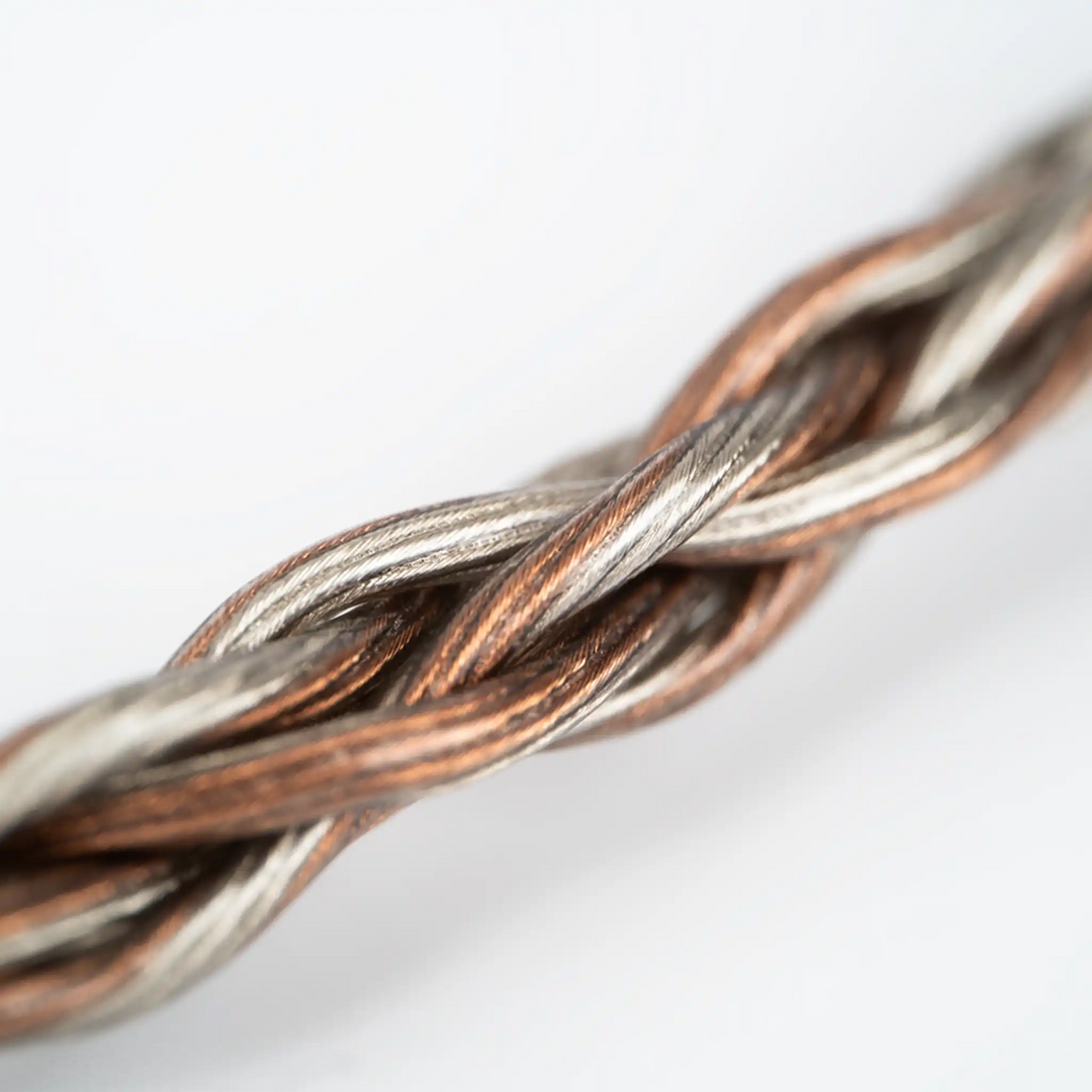 Campfire Audio Time Link cable extreme closeup of wires whitebox
