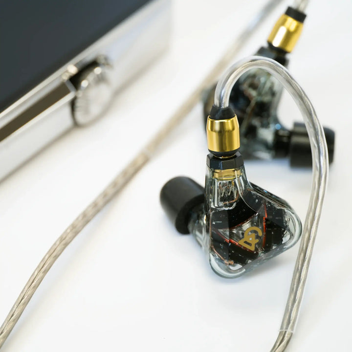 Campfire Audio Trifecta Cosmic Gateway closeup highlighting attached MMCX cable