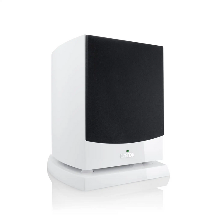 Canton Vento Sub 12 White with cover on front right 3 quarter whitebox
