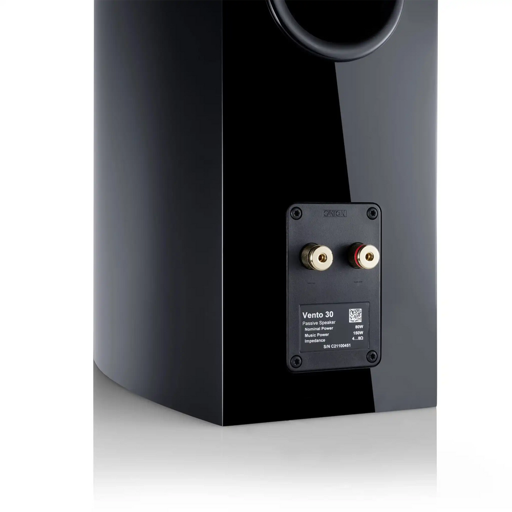 Canton Vento 30 speaker in gloss black rear view of bottom panel whitebox
