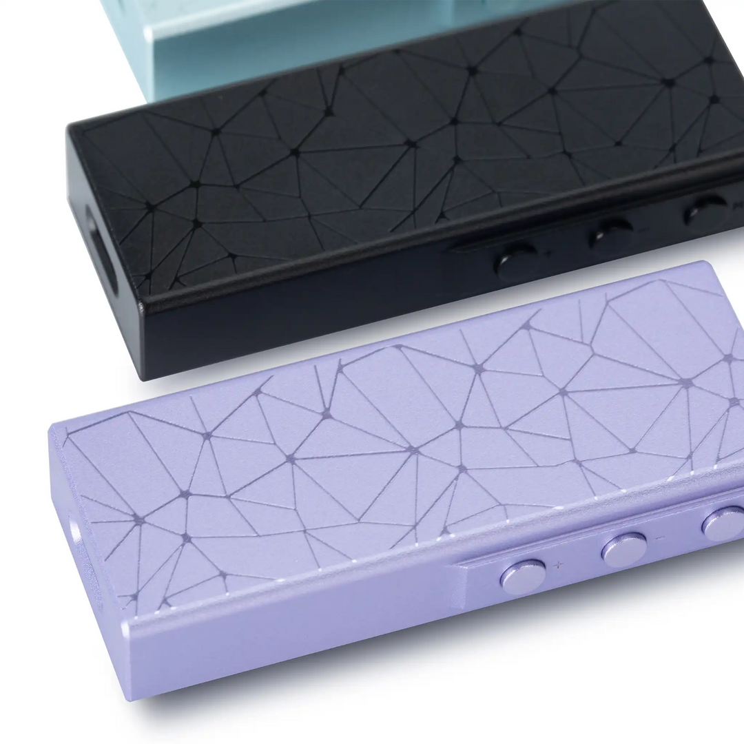 Cayin RU3 DAC/amp x3 rear face down in a row closeup whitebox
