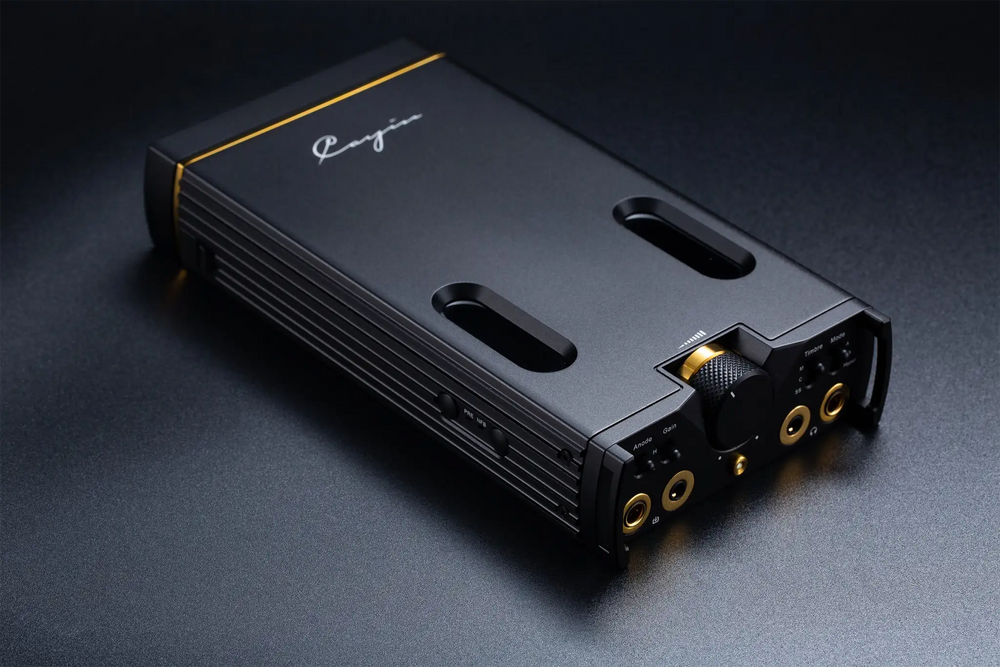 Cayin C9ii Portable Headphone Amp bottom view laying on black table