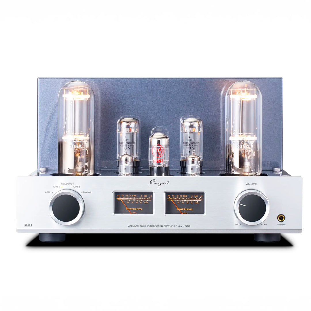 Cayin Jazz 100 headphone amplifier in silver front center eye level  whitebox