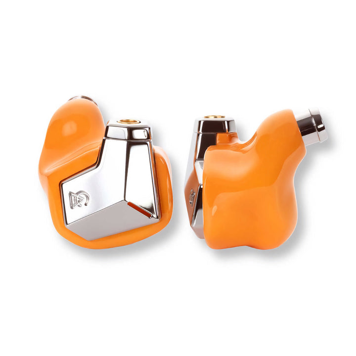 Campfire Audio Supermoon orange front and profile over white background