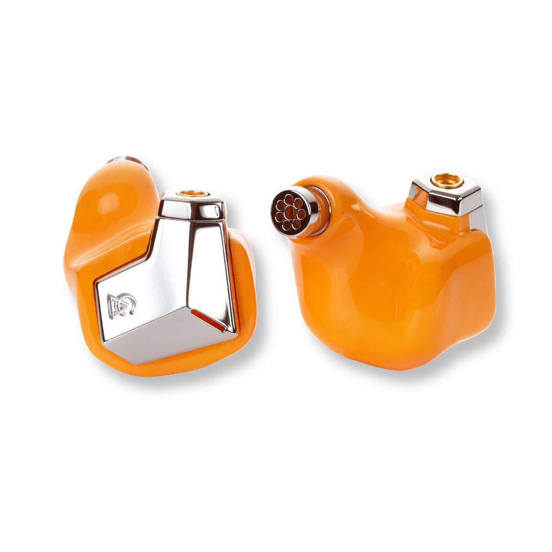 Campfire Audio Supermoon orange front and rear over white background