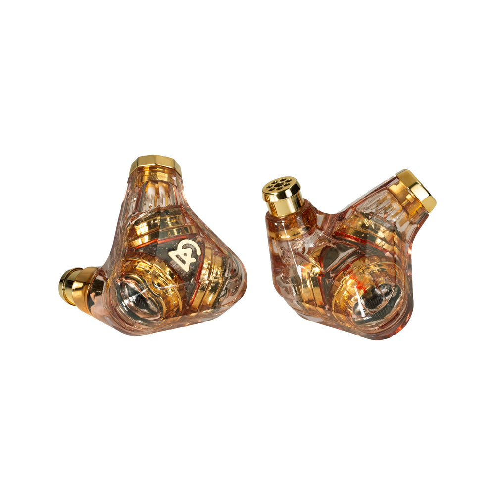 Campfire Audio Trifecta Amber Radiance front and rear over white background