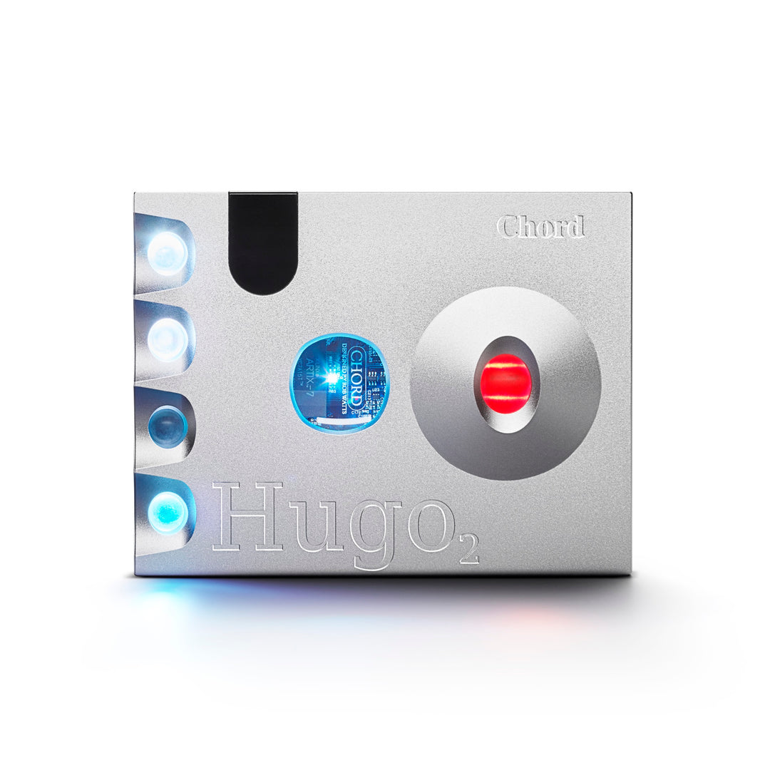 Chord Electronics silver Hugo 2 top over white background