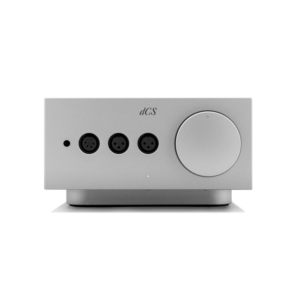 dCS Lina headphone amp silver front over white background
