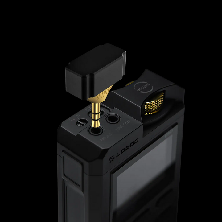 ddHiFi DJ44Gold adapter plugging into black device on black background