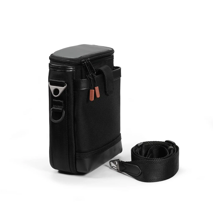 ddHiFi CZ200 Cube Bucket Bag standing rear left corner angle with strap coiled whitebox