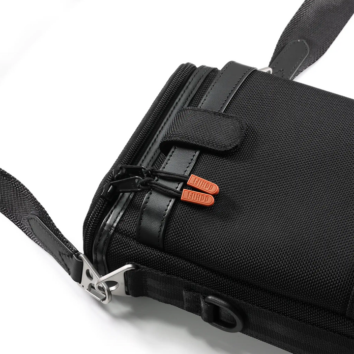ddHiFi CZ200 Cube Bucket Bag lying face down closeup of YKK zippers whitebox