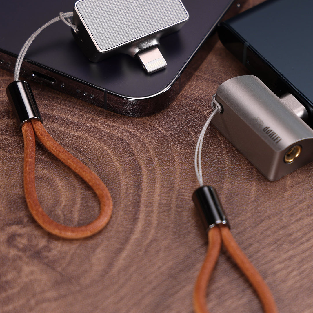 (x2) ddHiFi TC44Pro Lightning and USB-C highlighting attached leather lanyards