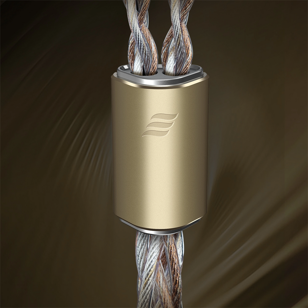 Effect Audio Annihilator Prime iems y-splitter closeup on gold background