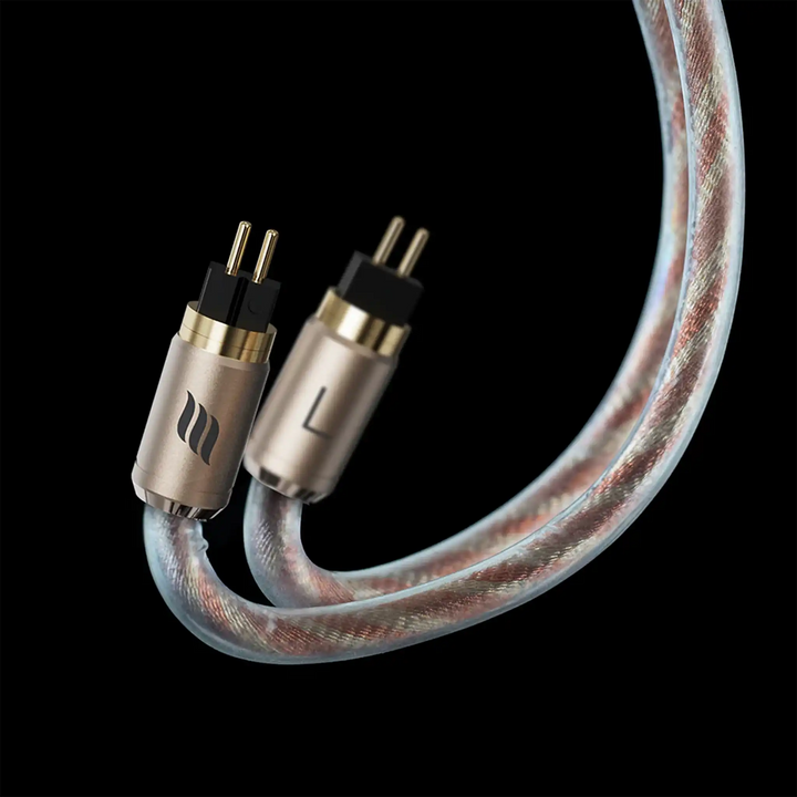 Effect Audio Fusion 1 2025 IEM upgrade cable closeup of 2-pin connectors on black background