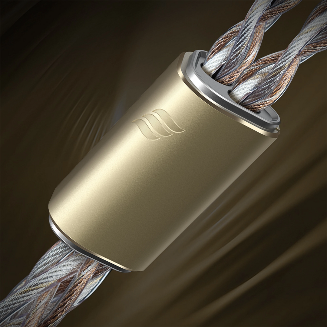 Effect Audio Annihilator Prime iems y-splitter closeup on gold background