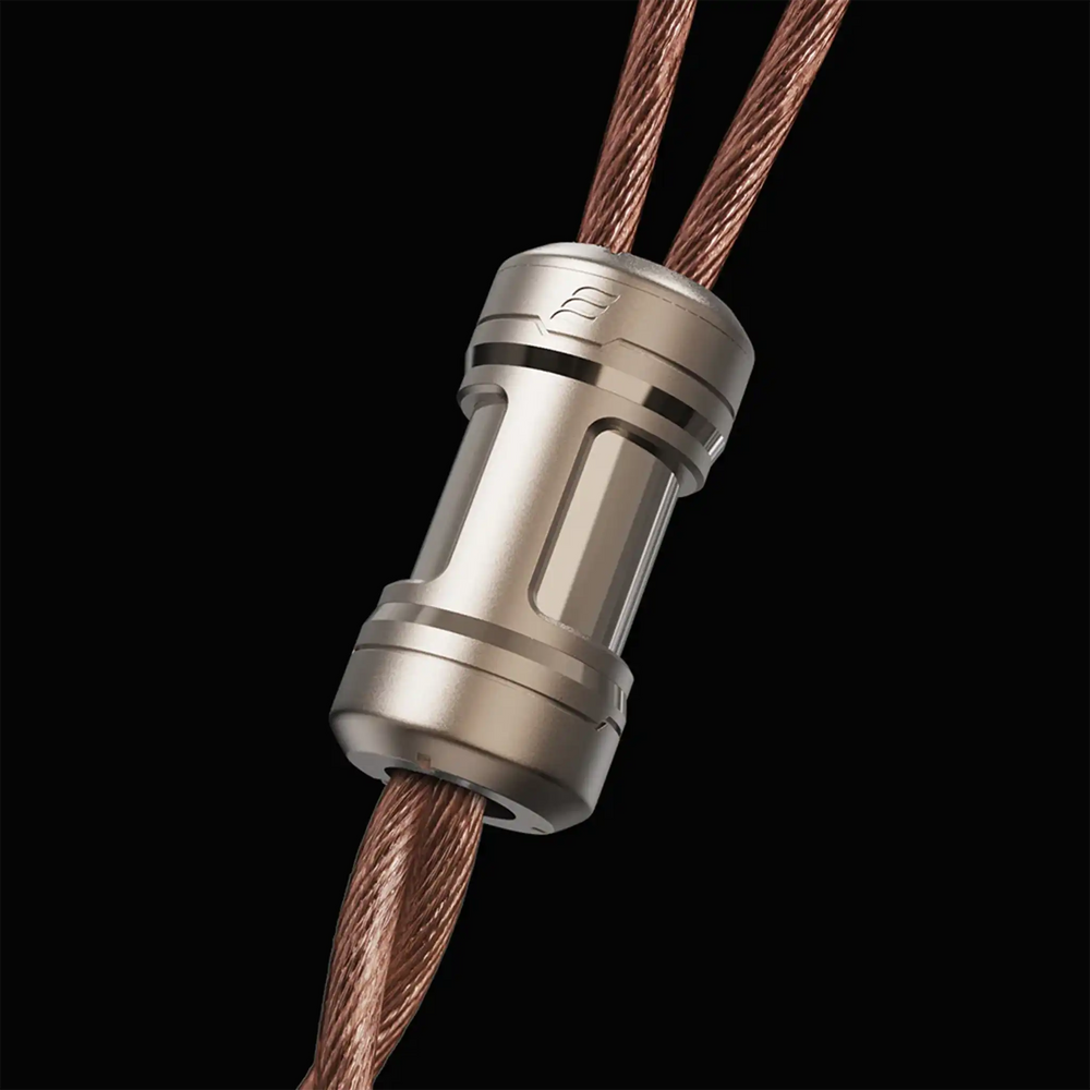 Effect Audio Code 23 MK II IEM upgrade cable closeup of y-split on black background