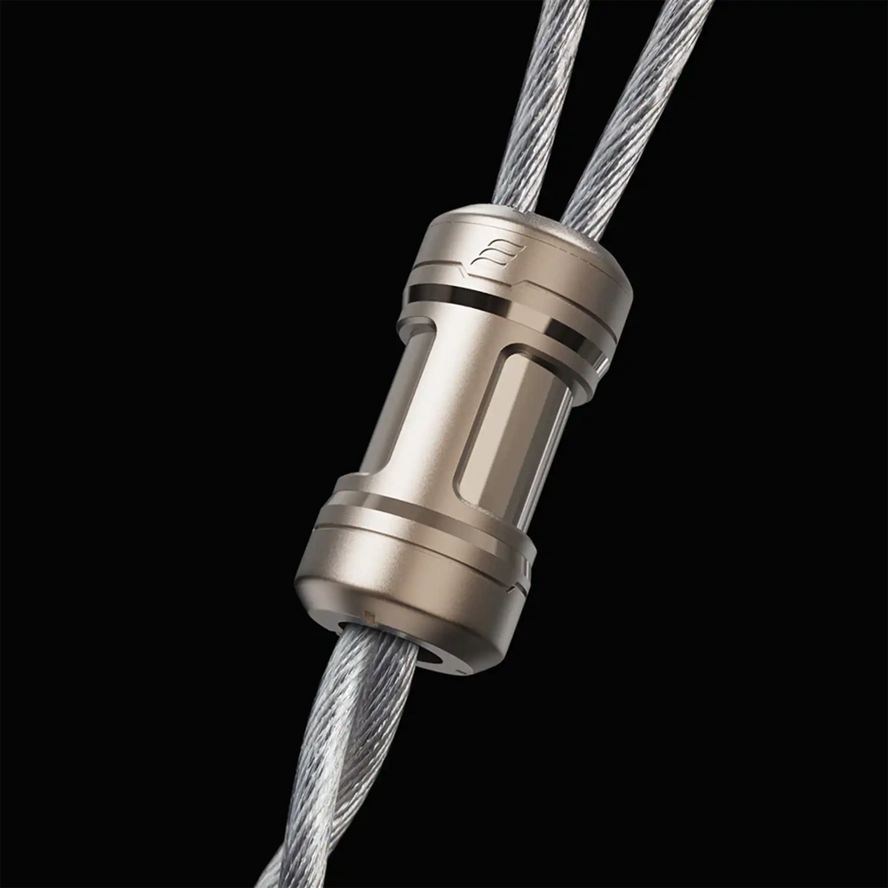 Effect Audio Code 24 MK II IEM upgrade cable closeup of y-split on black background