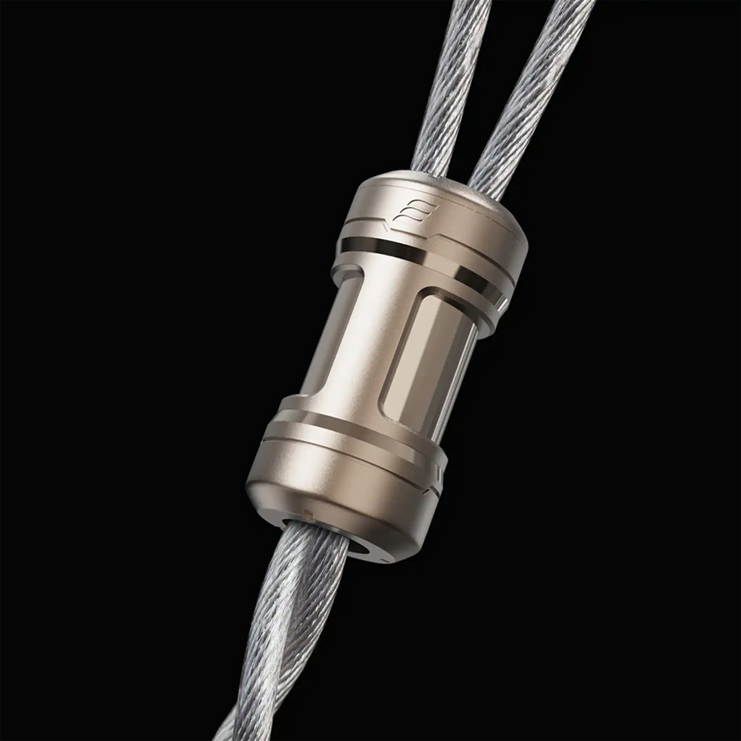 Effect Audio Code 24 MK II IEM upgrade cable closeup of y-split on black background