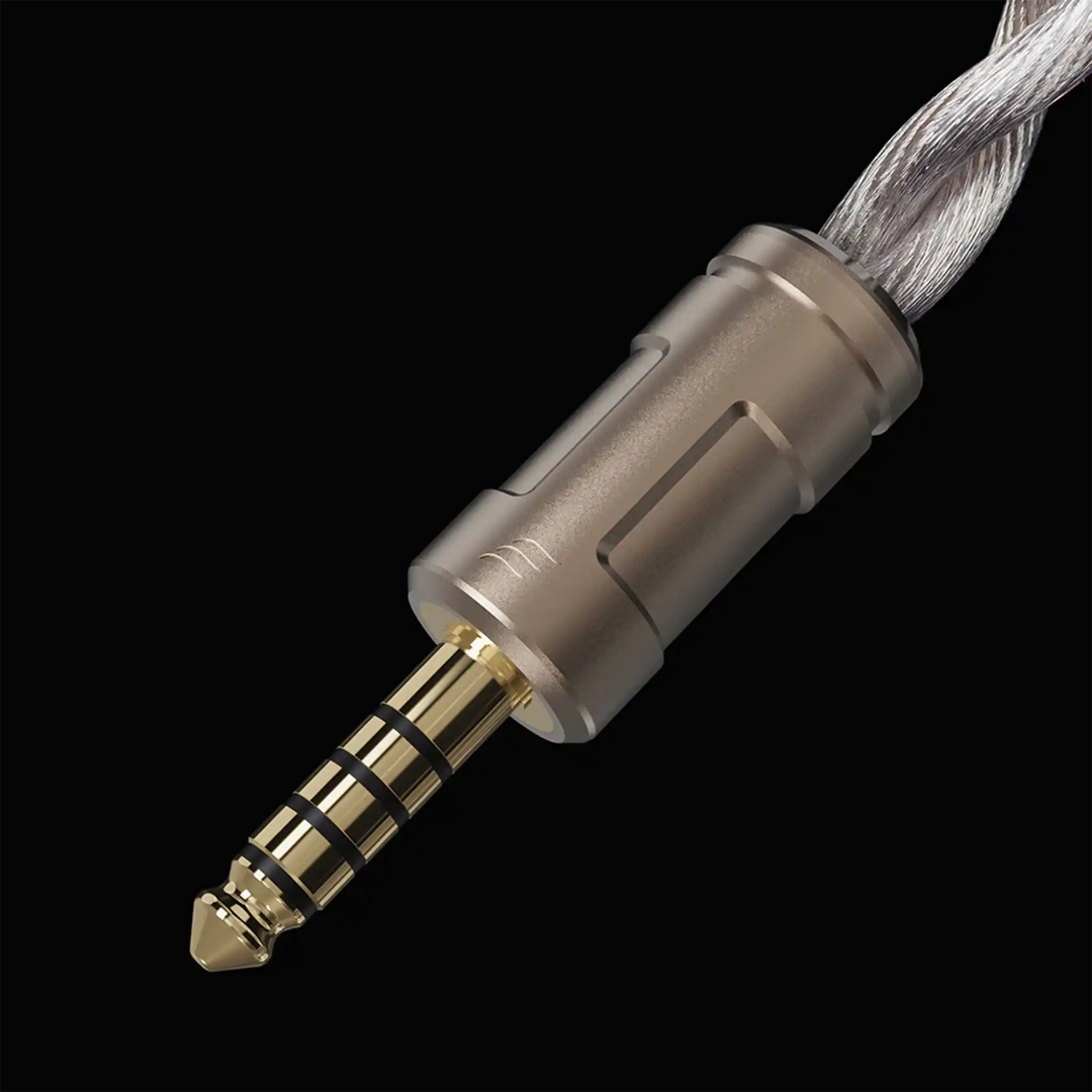 Effect Audio Code 24 MK II IEM upgrade cable closeup of 4.4mm termination on black background