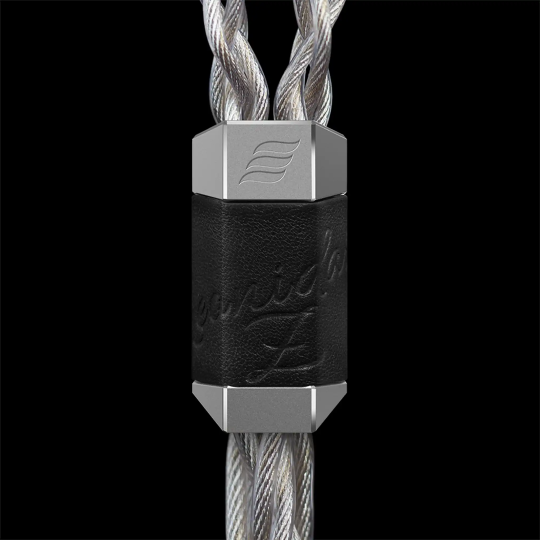 Effect Audio Leonidas Z IEM upgrade cable closeup of y-split on black background