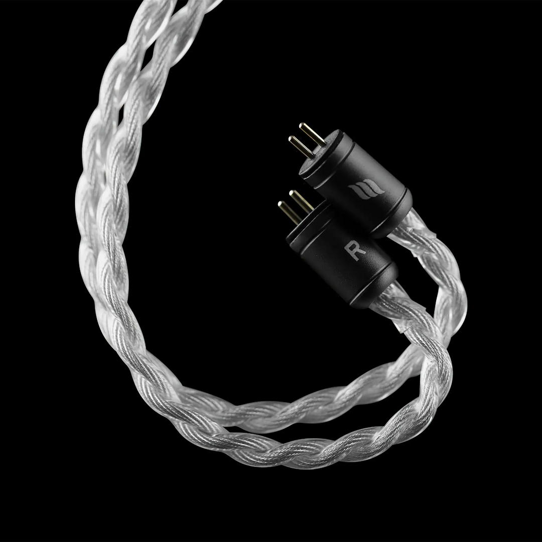 Effect Audio Cadmus Lite cable 2-pin connectors closeup on black background