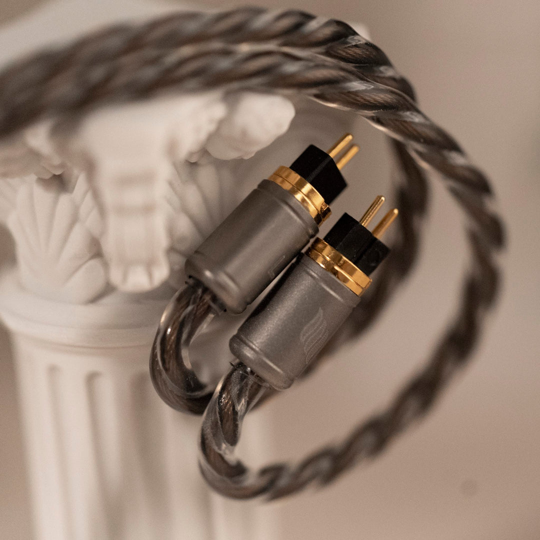 Effect Audio Chiron 4W cable over Greek ceramic highlighting connectors