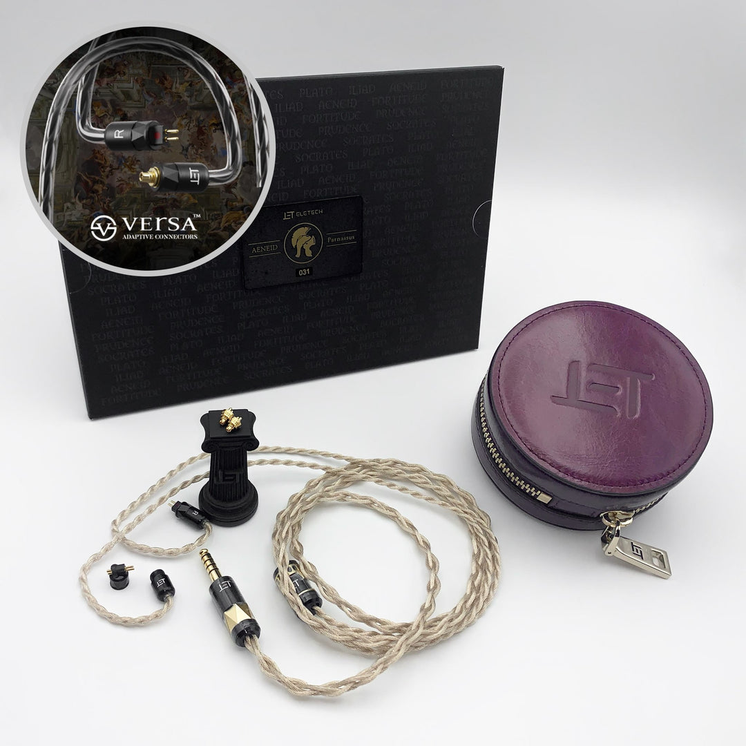 Eletech Aeneid cable with case and retail accessories highlighting VERSA connectors