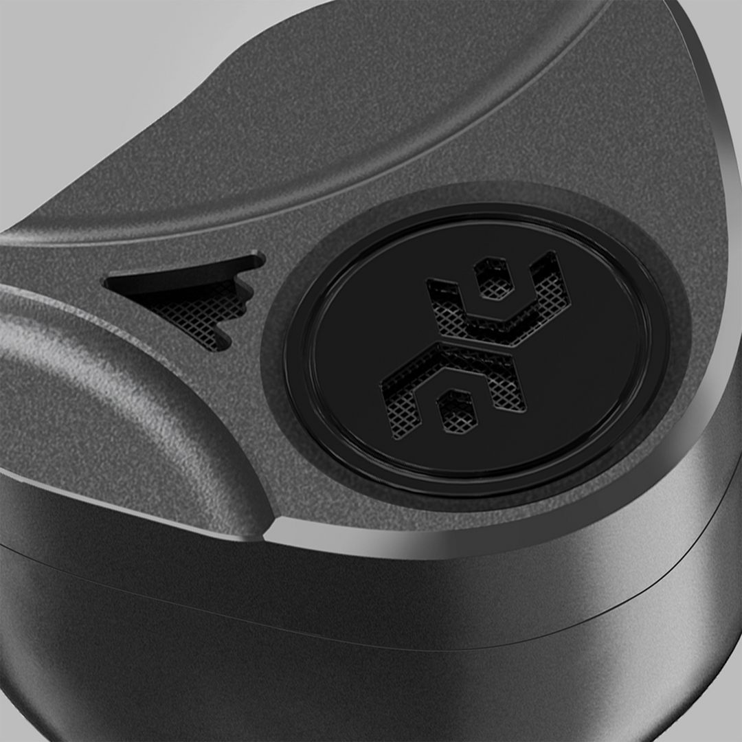 Elysian Apostle 2026 iem extreme closeup of faceplate detail grey background