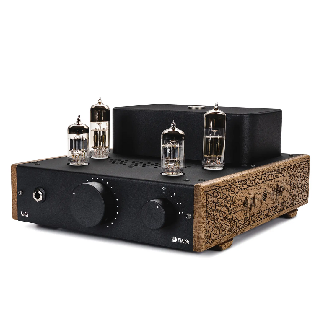 Feliks Audio Echo Vibe tube amp front right 3 quarter angle whitebox