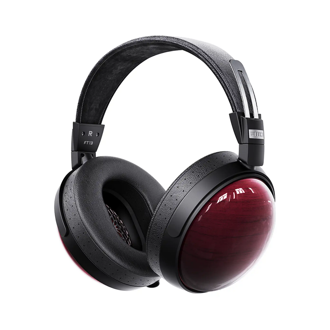 FiiO FT13 headphones in natural wood front right 3 quarter whitebox