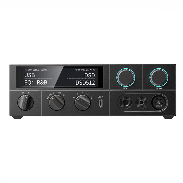 FiiO K15 DAC/amp in black sitting front center whitebox
