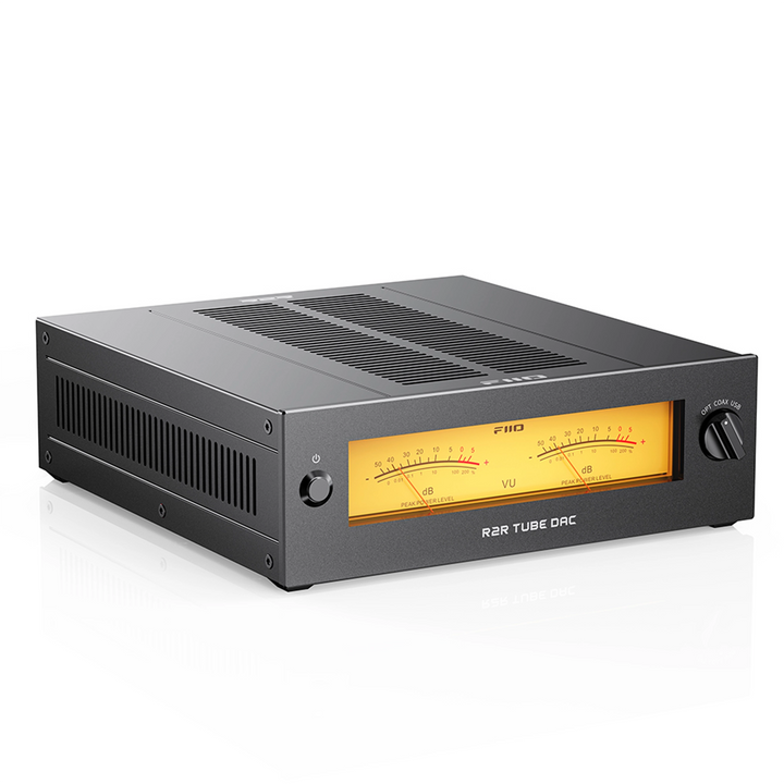 FIIO Warmer R2R DAC/amp in black front left 3 quarter whitebox