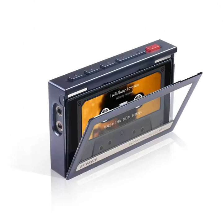 FiiO SK-M21C case blue sitting on side open whitebox