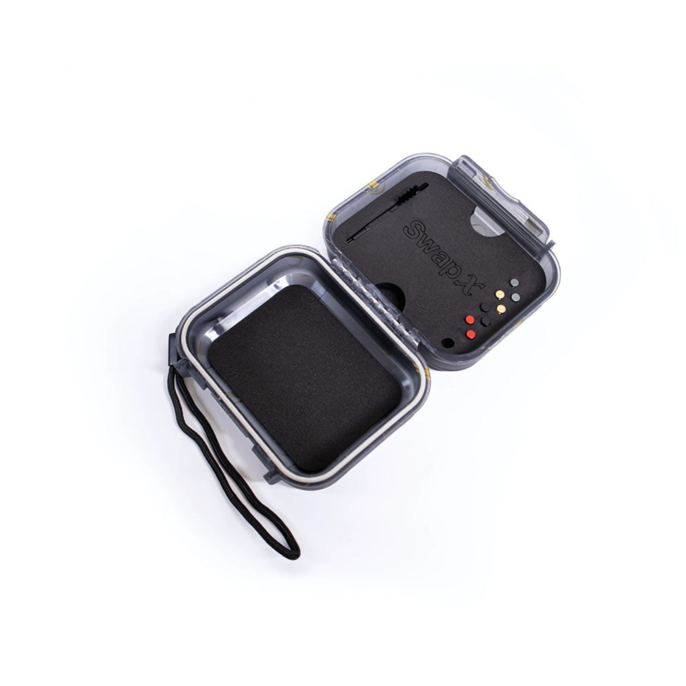 FiR Audio hard shell IEM case center open Birdseye view rotated angle whitebox