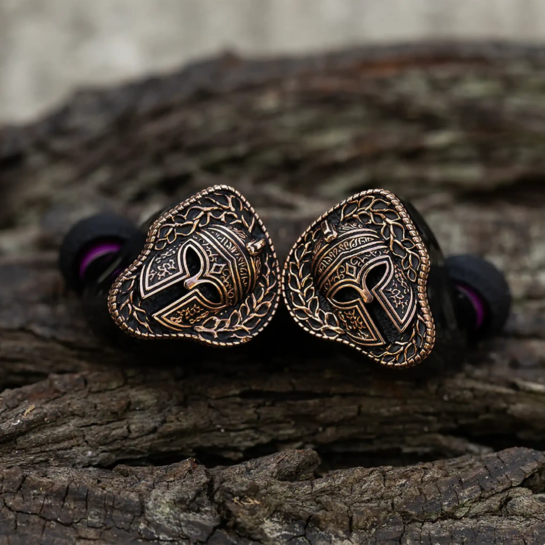 FlipEars Legion IEMs front center sitting on wood log