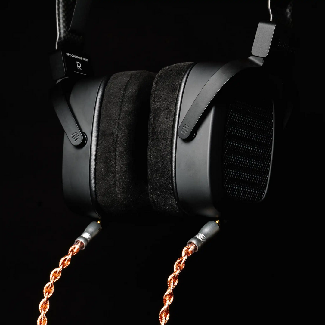 HEDD Audio HEDDphone TWO cable attached to headphone front right 3 quarter view on black background