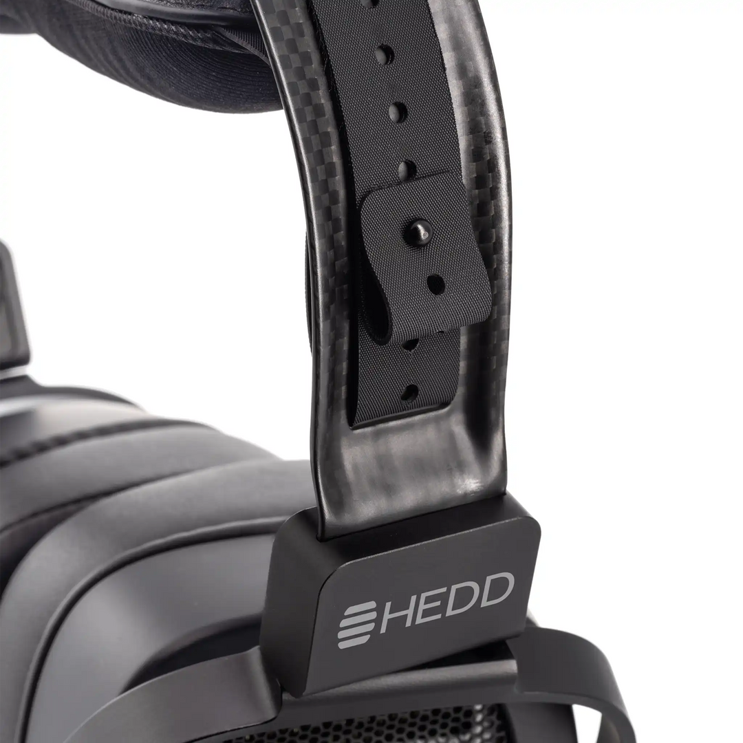 HEDD HEDDphone TWO closeup of HEDD logo on headband whitebox