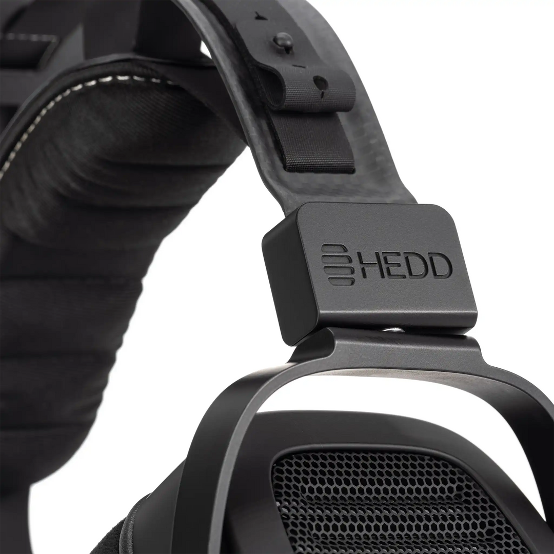 HEDD HEDDphone TWO GT closeup of HEDD logo on band whitebox