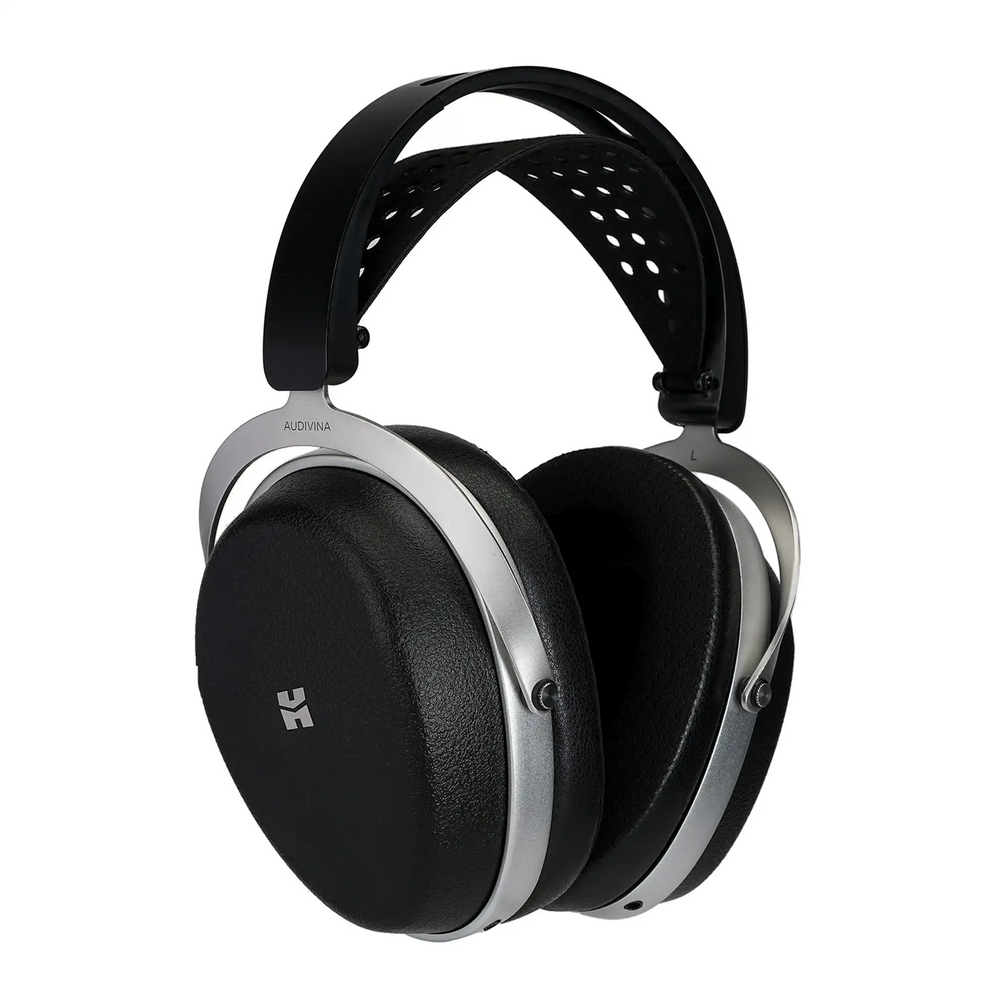 HIFIMAN Audivina LE headphones front left 3 quarter angle whitebox